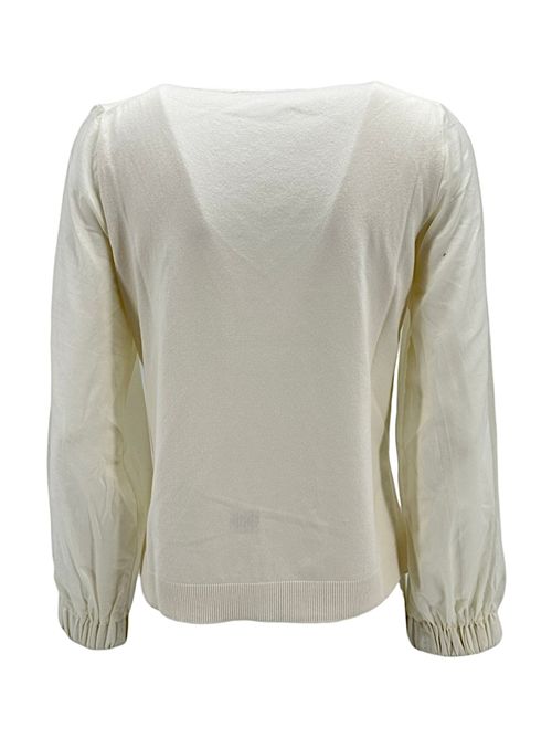 Women's ivory v-neck sweater with muslin sleeves La fileria | 57240-24340004